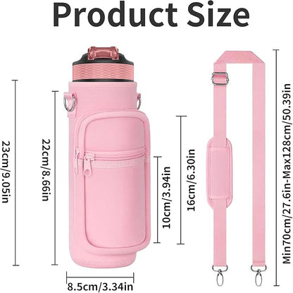 Insulated Water Bottle Holder Sling Bag with Phone Pocket, Adjustable Crossbody Strap for Walking, Hiking, Camping, Fishing
