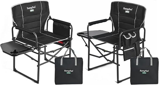 SUNNYFEEL Oversized Camping Directors Chair 2 Pack, Portable Folding Lawn Chairs for Adults Heavy Duty with Side Table,Pocket for Beach, Fishing,Picnic,Concert Outdoor, Foldable Camp Chairs