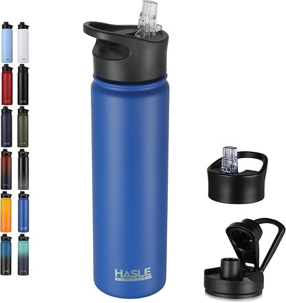 HASLE OUTFITTERS Insulated Water Bottle 22 oz Double Wall Stainless Steel Water Bottle Wide Mouth with Straw Lid & Spout Lid Keeps Cold or Hot(Royal Blue,1)