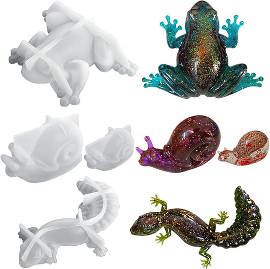 4Pcs Animal Resin Molds, 3D Lifelike Lizard Frog Snail Shapes Silicone Moulds for Resina Casting,Animal Ornament Mold for Epoxy Resin, DIY Keychains Pendants,Wall Desktop, Cabinets Decor