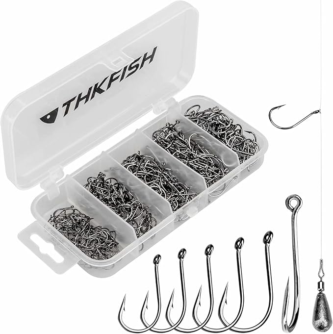 thkfish 50Pcs/100Pcs/Box Fishing Hooks Drop Shot Hooks Wacky Worm Fish Hooks Size #3#2#1 1/0 2/0 Offset Circle Hooks for Fishing