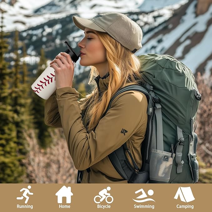 Baseball Water Bottle 32oz Insulated Sports Water Bottles Baseball Gifts for Men Women Gift for Coach Lovers Fan Players Stuff Accessories for Boys Girls