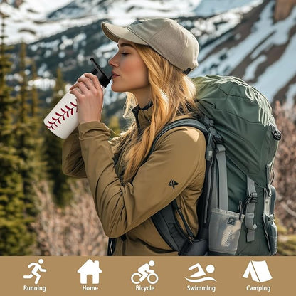 Baseball Water Bottle 32oz Insulated Sports Water Bottles Baseball Gifts for Men Women Gift for Coach Lovers Fan Players Stuff Accessories for Boys Girls