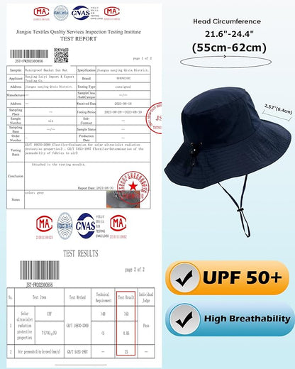 Water-Resistant Sun UPF 50+ Bucket Hat Protection Packable Brimmed Boonie for Women Men Summer Lightweight Hiking Outdoor Cap
