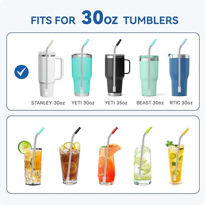 Reusable Stainless Steel Straws with Silicone Tip for Stanley 30oz, Metal Drinking Straws for 30oz Tumbler,3 Bent Tubes & 6 Tips& 1 Cleanr Brush (Transparent)