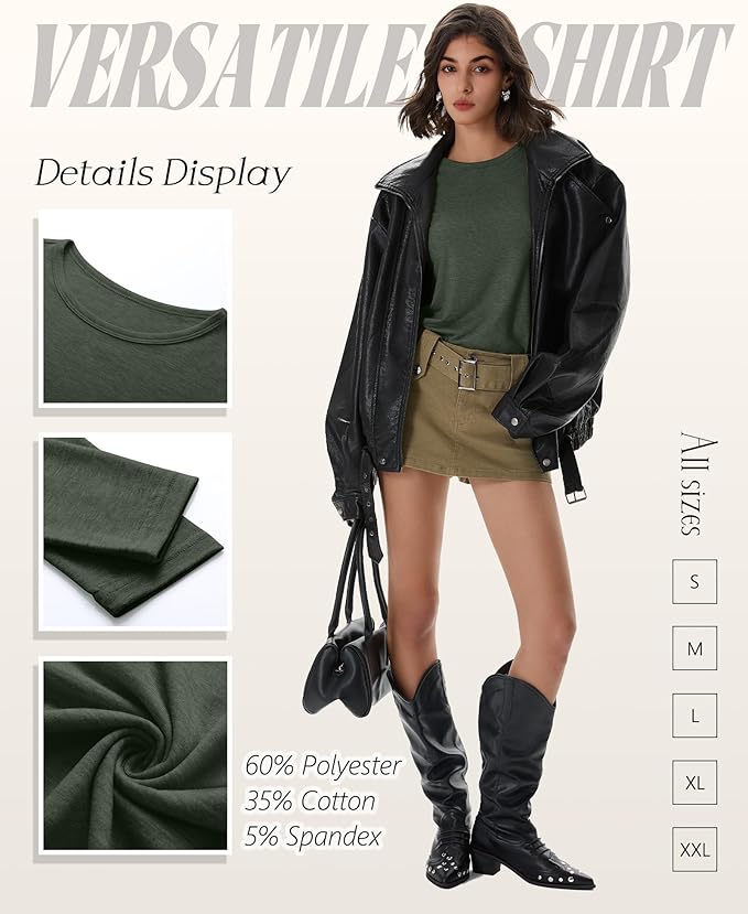 Huukeay 5 Pack Women's Crew Neck Long Sleeve Shirts, Cotton Blend Casual Clothes Workout Basic Layering Tee Tops Multipack