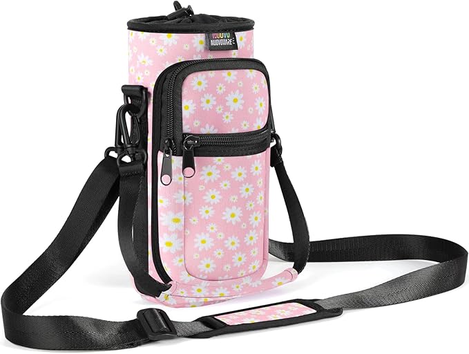 Nuovoware Water Bottle Carrier Bag,25oz/40oz/64oz Bottle Pouch Holder,Adjustable Shoulder Hand Strap 2 Pocket Sling Neoprene Sleeve Sports Accessories for Hiking Travelling Camping