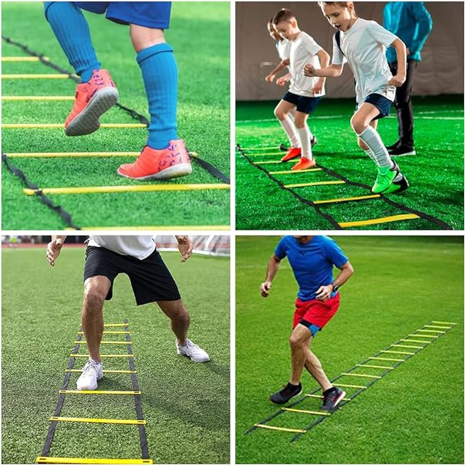 Professional Agility Ladder Speed Training Equipment Set-20ft Agility Ladder,12 Soccer Cones, 4 Agility Hurdles, Running Parachute, Suitable for Soccer Football Basketball Training