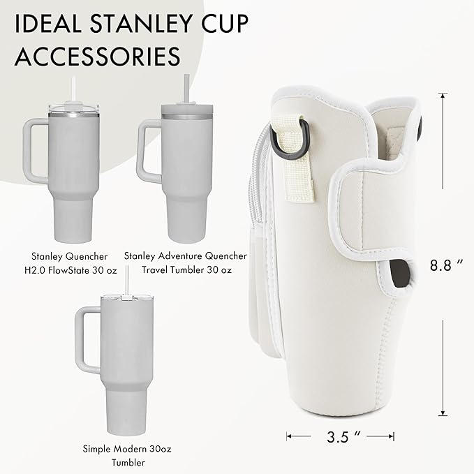 Water Bottle Carrier Bag with Phone Pocket for Stanley Cup 40/30 oz, Water Bottle Holder with Adjustable Strap& Straw Cover, Stanley Cup Accessories