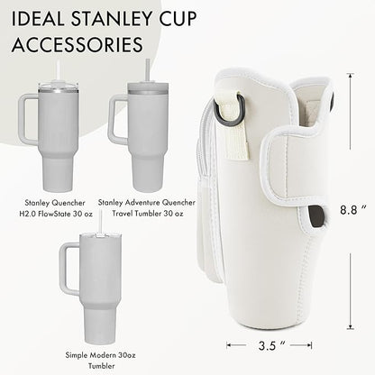 Water Bottle Carrier Bag with Phone Pocket for Stanley Cup 40/30 oz, Water Bottle Holder with Adjustable Strap& Straw Cover, Stanley Cup Accessories