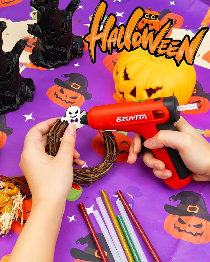 4V Red Cordless Hot Glue Gun Kit with 30 Multi-Color Glue Gun Sticks, Fast Preheating, USB-C Rechargeable with 2600mAh Built-in Battery, Less-Drip Hot Melt Glue Gun for DIY, Crafting, Art