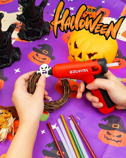 4V Red Cordless Hot Glue Gun Kit with 30 Multi-Color Glue Gun Sticks, Fast Preheating, USB-C Rechargeable with 2600mAh Built-in Battery, Less-Drip Hot Melt Glue Gun for DIY, Crafting, Art