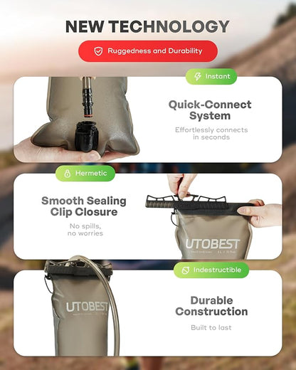 Water Bladder, Odorless Leather and Double-Layerad Water Tube Hydration Bladder, No Plastic Taste 360 Degree Rotation Bite Valve Water Reservoir