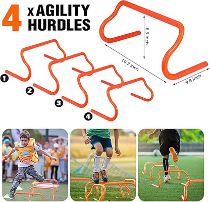 Soccer Training Equipment, Speed Agility Training Equipment for Kids Youth Adults, 20ft Agility Ladder, 4 Hurdles, Jump Rope, 12 Soccer Cones, Running Parachute, Football Training Equipment