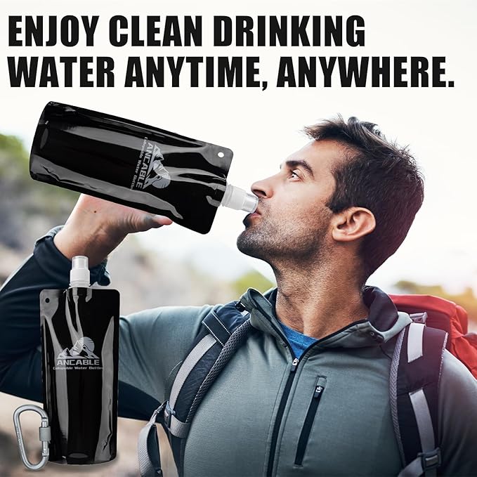 17oz Collapsible Water Bottles, 3-Pack Reusable Travel Foldable Water Bottles for Hiking Camping Running Bike, BPA-Free Water Bottle