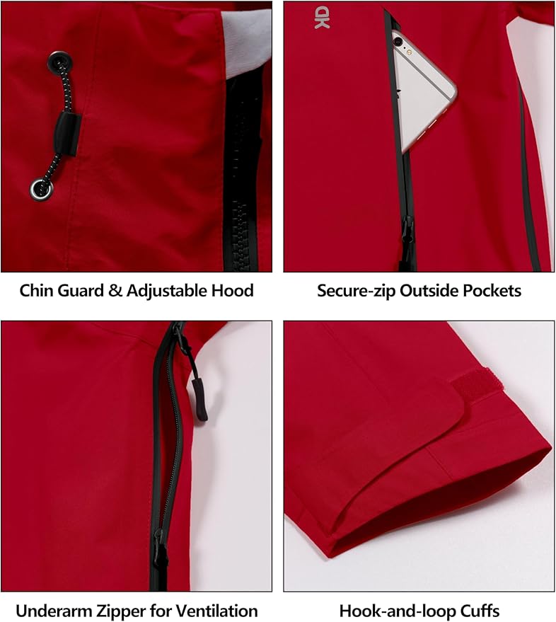 Little Donkey Andy Men's High-performance 3L Hard Shell Waterproof Rain Jacket Breathable Rain Gear for Hiking,Travelling