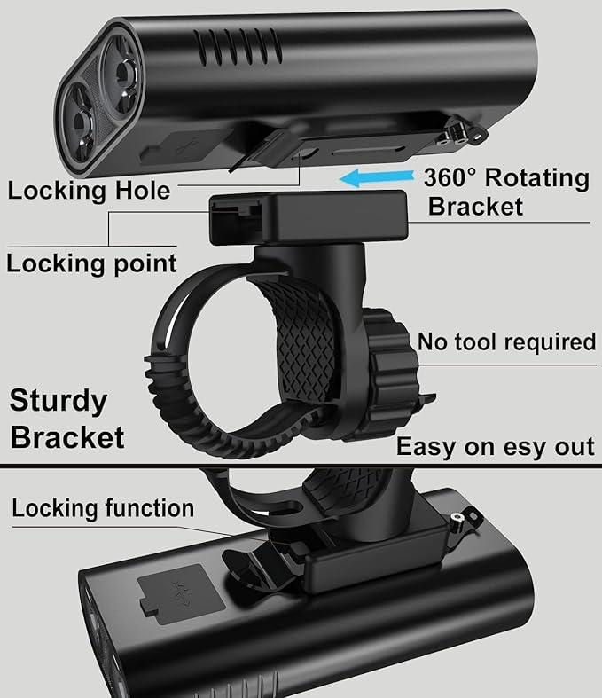 6400mAh Bike Lights for Night Riding, USB C Rechargeable Bicycle Headlight and Taillight Set, Super Bright 1200 Lumen, IPX5 Waterproof, Aluminum Alloy, 5 Modes, White, Red or Black