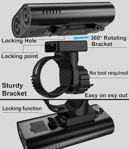 6400mAh Bike Lights for Night Riding, USB C Rechargeable Bicycle Headlight and Taillight Set, Super Bright 1200 Lumen, IPX5 Waterproof, Aluminum Alloy, 5 Modes, White, Red or Black