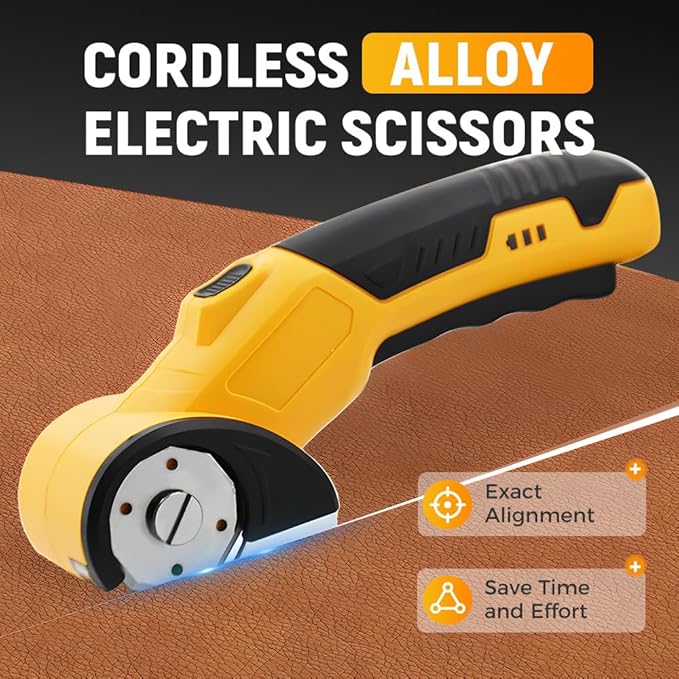 Electric Box Cutter for Cardboard, 2025 New Cordless Electric Scissors, Portable Rotary Cutter for Home and Office, Rechargeable Scissors for Carton Plastic Leather Cloth (Yellow Single blade)