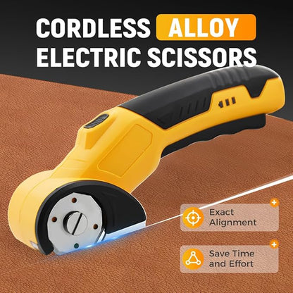 Electric Box Cutter for Cardboard, 2025 New Cordless Electric Scissors, Portable Rotary Cutter for Home and Office, Rechargeable Scissors for Carton Plastic Leather Cloth (Yellow Single blade)