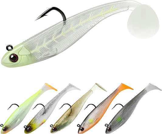 TRUSCEND Easy Catch Pre-Rigged Soft Lures, Unique Vibrating Swim Action and Trembly Sinking Move for More Bites, Amazing Soft Swimbait for Family Fishing, Fishing Lures for Bass Trout Crappie Walleye