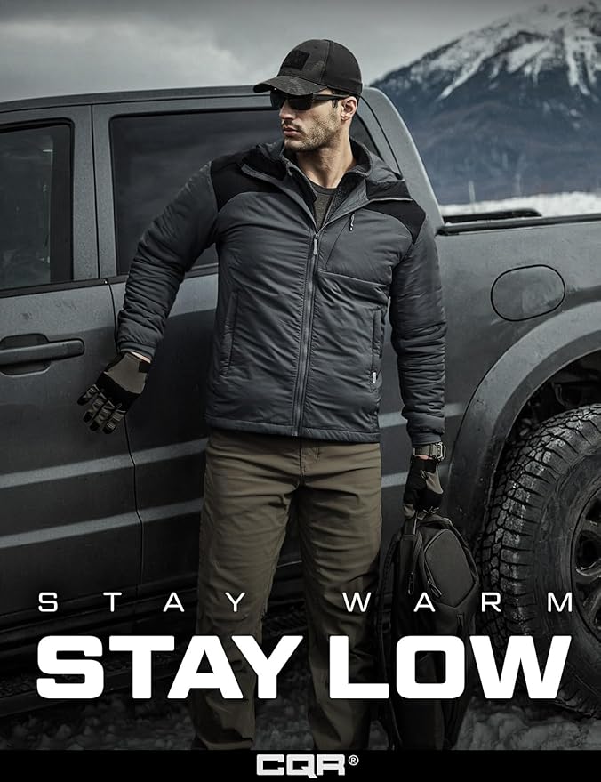CQR Men's Lightweight Insulated Jacket, Windproof Packable Water Resistant Warm Active Coat for Hiking Work Outdoor Tactical