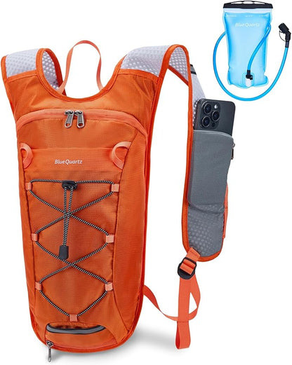 Blue Quartz Hydration Backpack with 2L Water Bladder, Hiking Water Backpack for Women Men, Lightweight Cycling Daypack with Phone Pocket & Helmet Net Bag, Hydration Pack for Biking, Running, Skiing