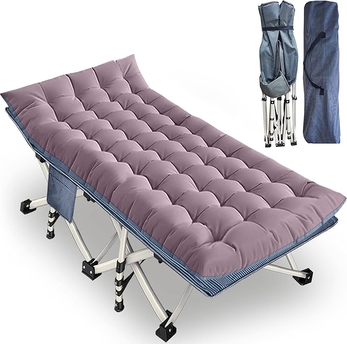 XXL Camping Cot with Mattress Oversize 32" Width Folding Cot Heavy Duty Comfortable Cots for Sleeping Guest Bed with Carry Bag Portable Easy to Set-up for Home Travel Outdoor 79" x 32" x 18"