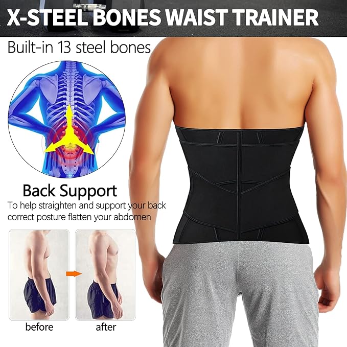 KIWI RATA Mens Workout Waist Trainer Corset Neoprene Sauna Sweat Trimmer Cincher Belt Extra Belly Compression Belts