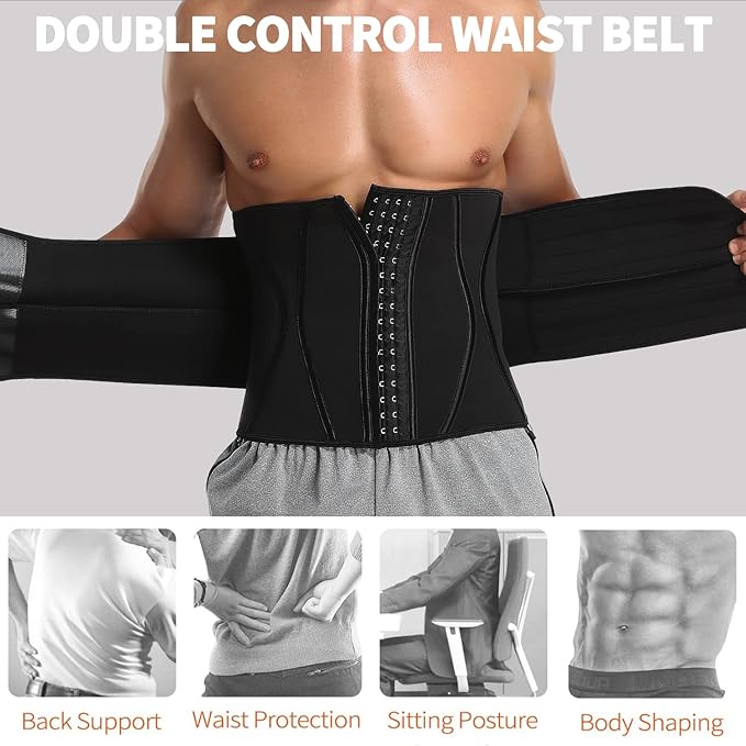 KIWI RATA Mens Workout Waist Trainer Corset Neoprene Sauna Sweat Trimmer Cincher Belt Extra Belly Compression Belts