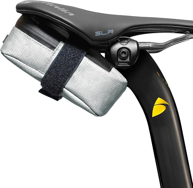 ALMSTHRE Signature Bike Saddle Bag – Sterling Silver | 0.5L Bike Seat Bag (3" x 5.25" x 2") | Water-Resistant Ripstop, Waterproof Zipper, Internal Pocket | Durable Under Seat Storage