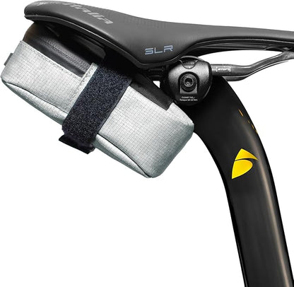 ALMSTHRE Signature Bike Saddle Bag – Sterling Silver | 0.5L Bike Seat Bag (3" x 5.25" x 2") | Water-Resistant Ripstop, Waterproof Zipper, Internal Pocket | Durable Under Seat Storage