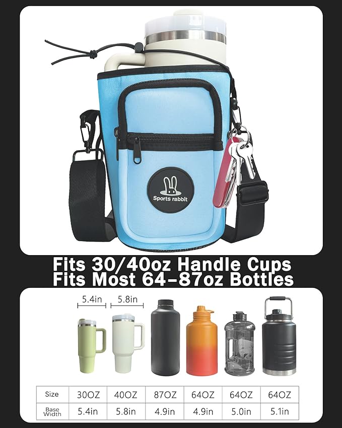 Sports rabbit Universal Water Bottle Holder – Durable Oxford & Neoprene Hybrid Design Compatible with Stanley 30/40oz Handled & 64/87oz Straight Tumblers, Adjustable Strap for Gym, Travel, Outdoors