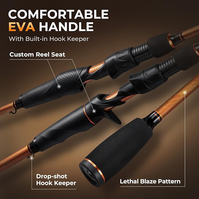 KastKing Lethal Blaze Twin-tip Fishing Rod and Reel Combo, Spinning & Baitcaster Combo, Flame Pattern Design, IM6 Graphite 2Pc Rod with Backup Tip Section, Stainless-Steel Guides, EVA Handle