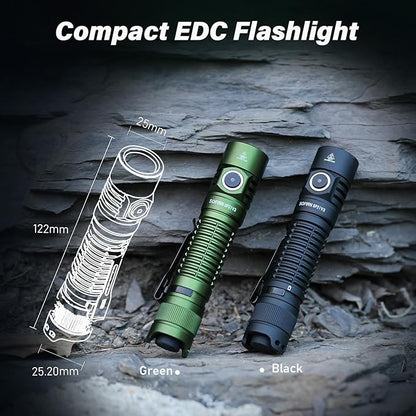 Sofirn SP31 V3.0 Pocket Flashlight Rechargeable, 1200 High Lumen Tactical Flashlight with Powerful LED, Dual Switches and Buck Constant Current Circuit for Home, Emergency, Heavy Duty ( Green)
