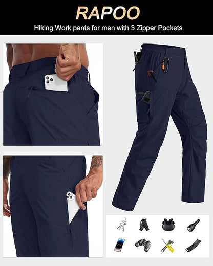 Rapoo Mens Hiking Pants Lightweight Water Resistant Breathable Nylon Cargo Pants with 6 Pockets