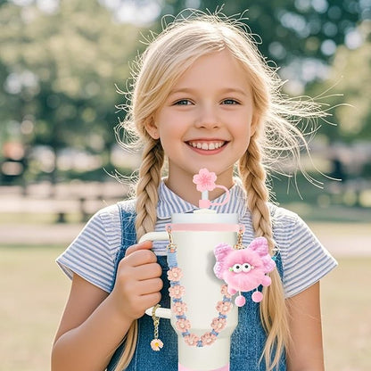 Stanley Cup Accessories Set for 40oz & 30oz Tumblers - Handle Strap, Spill-Proof Stopper, Silicone Straw Cover, Boot Base Protector, Keychain & Handle Charms(Pink)