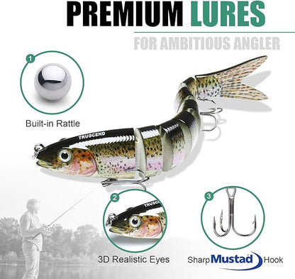 TRUSCEND Easy Catch Swimmax, Magic Noisy Turbulent Wiggling and Vibrating Actions for More Bites, Segmented Swimbait Jointed by Dyneema Strongest Fiber, Lifelike Fishing Lures for Relax Family Fishing