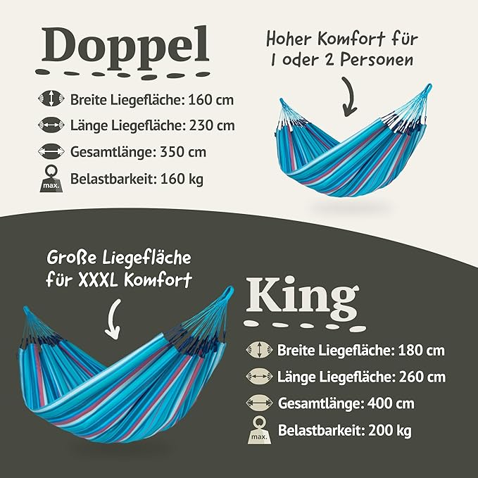 LA SIESTA Brisa Classic Hammock, Handmade, Weather-Resistant, Tear-Resistant Hammock for Indoor & Outdoor Relaxation, Size-King - Wave