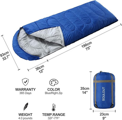 3-4 Season Sleeping Bag for Adults & Kids, Lightweight Warm Cold Weather Camping Bag with Waterproof Compression Sack – Portable for Hiking, Backpacking, Traveling & Outdoor Adventures