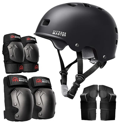 OutdoorMaster Skate Protective Gear Set for Adult & Youth, Skateboard Helmet Knee and Elbow Pads with Wrist Guards for Scooter, Inline Roller Skating, Skateboarding