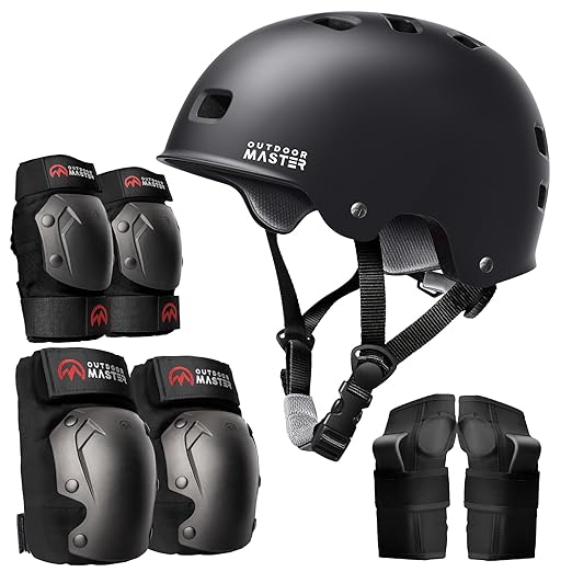 OutdoorMaster Skate Protective Gear Set for Adult & Youth, Skateboard Helmet Knee and Elbow Pads with Wrist Guards for Scooter, Inline Roller Skating, Skateboarding