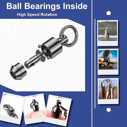 QISHUO High Strength Fishing Swivel Steel Ball Bearing Fishing Swivels Stainless Connector Rolling Snap Swivels Fishing Black Nickel 30lbs-160lbs