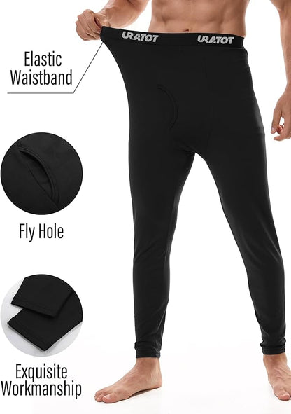URATOT Men's Thermal Underwear Bottom Fleece Long Johns for Men Soft Warm Base Layer Thermal Pants for Cold Weather