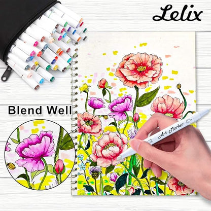Lelix 61 Colors Alcohol Art Markers, 60 Colors Plus 1 Blender Dual Tip Permanent Marker Pens Highlighters Perfect for Kids Adults Artist Drawing Sketching Card Making & Coloring Books