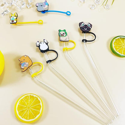 Stanley Cup Accessories Set Including 12 Pcs Straw Cover Cap for 7-8mm (0.27-0.32 inches) Straws, Cute Animal Drinking Straw Plugs for Stanley 40oz & 30oz Tumbler Cups Kids Party Favor