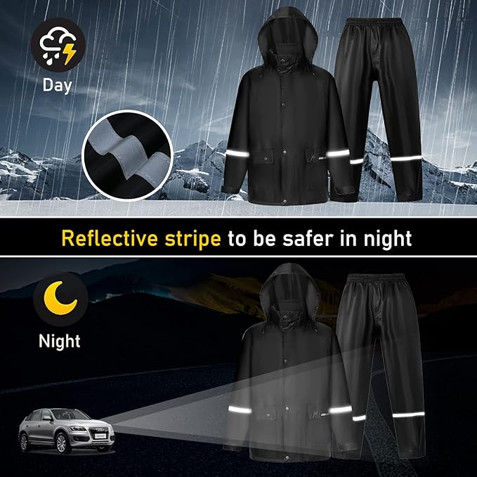 Classic Rain Suits for Men Waterproof Durable Rain Gear with Reflective Strip Rain Jacket Pants for Golf Camping
