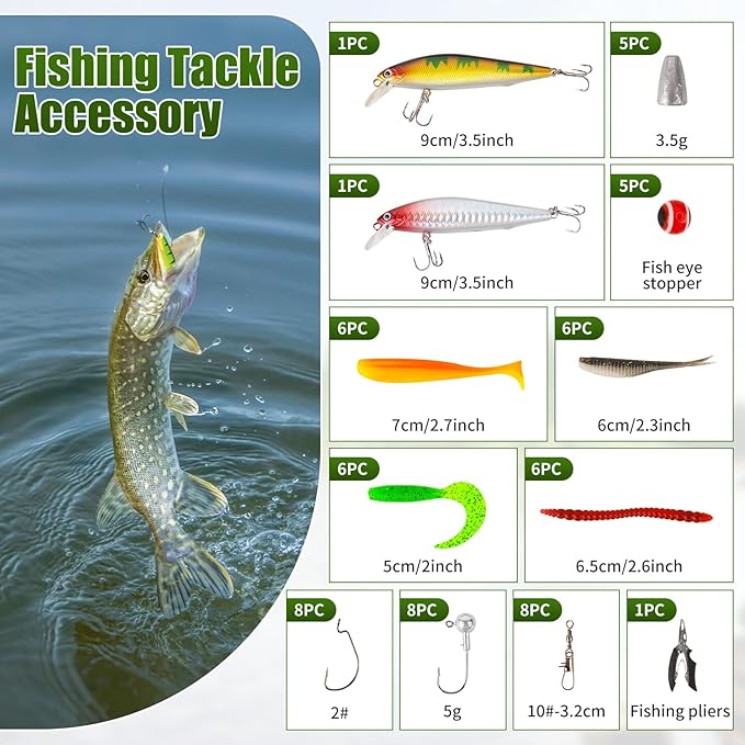 Fishing Rod Reel Combo - 2PCS 6.89ft Telescopic Fishing Poles 2PCS Spinning Reels Lures Set Fishing Pliers with Carrier Bag for Travel Saltwater Freshwater Gift Portable Fishing Pole Kit