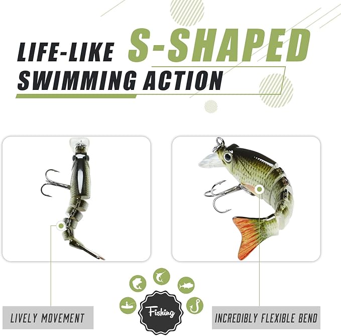 TRUSCEND Easy Catch Swimmax, Magic Noisy Turbulent Wiggling and Vibrating Actions for More Bites, Segmented Swimbait Jointed by Dyneema Strongest Fiber, Lifelike Fishing Lures for Relax Family Fishing