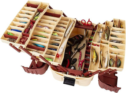 Flambeau Outdoors 2059 Hip Roof 7-Tray Fishing Tackle Box - Large Portable All-Weather Fishing Lure Organizer, 61 Compartments, Maroon/Tan